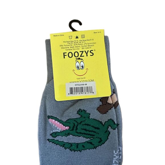 NWT Foozys Gray Novelty Crew Alligator Pattern Grey Socks Mens One Size - Picture 4 of 4